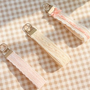 Handmade Lace Wristlet Lanyard- Double Layer Canvas Phone Strap- Vintage Floral Key Lave Fob- Cute Car Keychain Holder- Coquette Hand Strap