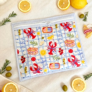 Handmade Vinyl Front Needlepoint Project Bag- Embroidery and Cross Stitch Organizer- Floss and Craft Supplies Storage- Custom Size Available