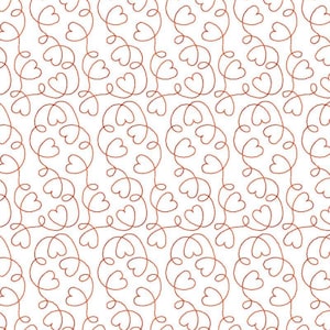 Peut inclure: Motif répétitif de coeurs bruns sur fond blanc. Les coeurs sont reliés par des lignes courbes, créant un motif fluide et texturé. Le motif est espacé uniformément et couvre toute la surface.