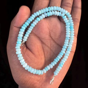 Dainty Blue Candy Opal Gemstone Necklace 5-6mm Rondelle, 925 Sterling Silver Clasp, Gift For Her, Smooth Rondelle, Natural Opal Beads.