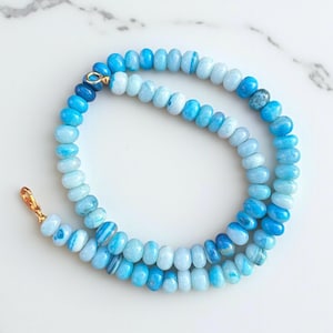 Blue Candy Opal Beaded Necklace, 7-8mm Smooth Rondelle Beads Gold Plated Clasp, Opal Gemstone Necklace Jewelry, Daily Wear For Women&#39;s Gift