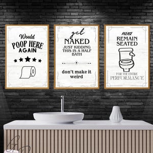 Funny Bathroom Wall Art Set – Humorous Toilet Prints for Y2K Apartments | Above Toilet Decor, Printable Restroom Humor, Prank Gift