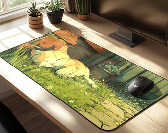 Kawaii Cat Desk Mat - Cute Cat Anime Aesthetic Deskmat - XL Giant Mousepad - Desk Pad for Home Office