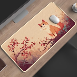 Lofi PixelArt Cat Desk Mat - Kawaii Anime Deskmat - XL Mousepad - Desk Pad Home Office
