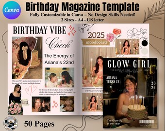 Plantilla de revista de cumpleaños para mejor amiga / Regalo editable en Canva / Recuerdo personalizado de cumpleaños de niña / Regalo personalizado / Revistas