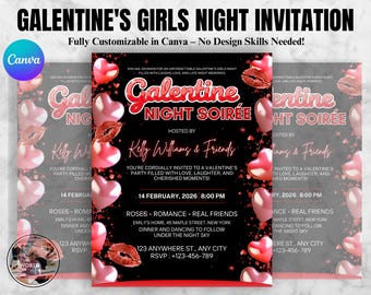 Invitación para la Noche de Chicas de Galentine, Invitación para Cena de San Valentín con Amigos, Invitación Digital de San Valentín, Descarga Instantánea para el Día de Galentine