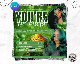 Folleto de reservas de marzo, folleto de reservas del Día de San Patricio, folleto de ofertas de vacaciones