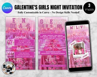Invitación para la Noche de Chicas de Galentine, Invitación para Cena de San Valentín con Amigos, Invitación Digital de San Valentín, Descarga Instantánea para el Día de Galentine