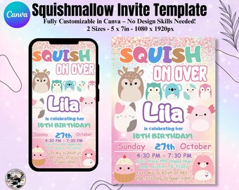 Invitación de cumpleaños de peluche: Fiesta Kawaii Pastel, plantilla editable de Canva