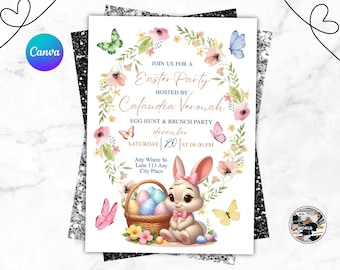 Invitación a brunch de Pascua y búsqueda de huevos: plantilla editable para fiesta de Pascua