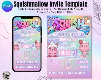 Inbjudan till födelsedag med kawaii-plyschleksak: Regnbågstema för gosedjur (Canva-mall)