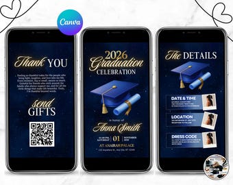アニメーション付き卒業パーティー招待状、カスタマイズ可能な2026年卒業クラス向け大学入学案内招待状、She Did It
