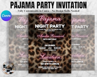 Big Mama Gepard Druck Cherry Girls Night Geburtstagseinladung, bearbeitbarer Gepard Druck Geburtstag Evite, Abendessen & Getränke Glam Party, PDF-Download