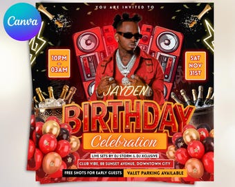 Geburtstagsfeier Flyer, Männer Geburtstag Flyer, Geburtstagskind, Event Flyer, Club Flyer, Geburtstagsparty, Krebs Geburtstag Flyer, Canva Vorlage