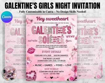 Y2K Partyeinladung zum Galentinstag, Valentinstagsparty, Freunde zum Abendessen einladen, Galentines-Tag einladen, bearbeitbare Canva