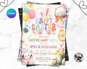 Osterbrunch und Eiersucheinladung, bearbeitbare Osterparty-Einladungsvorlage