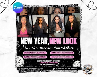 Folleto de reservas de enero: Trenzas, pestañas, uñas y maquillaje (plantilla de Canva)