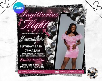 Schütze-Geburtstags-Flyer, Sagittarius-Bash-Flyer, Geburtstags-Flyer, Geburtstagskind, Party-Flyer, Feier-Flyer, Szn-Flyer, Canva-editierbar