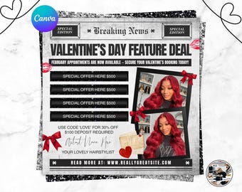 February Booking Flyer: Valentine’s Day Canva Template