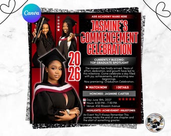 2026年卒業式招待状テンプレート、編集可能な卒業式招待状