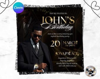 Invitación de cumpleaños en negro y dorado