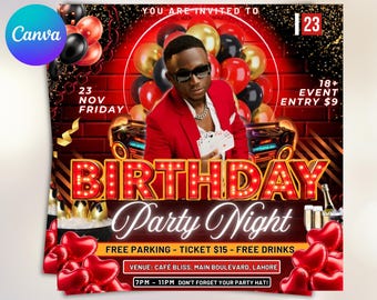 Männer Geburtstagsparty Flyer, Club-Event, Canva Vorlage (Digitaler Download)