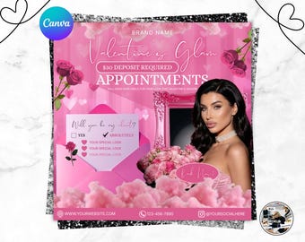 Folleto de reservas de San Valentín: Plantilla de salón rosa, publicación de Instagram (descarga digital)