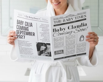 Anuncio de embarazo en periódico Canva, Anuncio de bebé en periódico grande, Anuncio de embarazo en periódico, Baby shower en periódico
