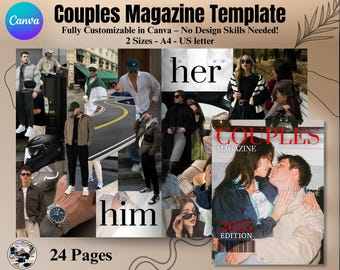 Plantilla editable de revista para parejas en Canva, revista de amor personalizada, regalo personalizado para pareja, recuerdo romántico, idea de regalo de aniversario