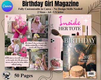 50 Custom Birthday Girl Magazine Pages | Personalized Best Friend & Sister Birthday Gift | Gift For Her | Editable A4 and Letter Size