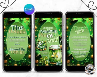 Lasst uns glücklich werden St. Patrick's Day Party Einladung, Glücksklee-Feier, bearbeitbare St. Paddy Party einladen