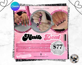 Plantilla de volante especial de uñas, volante para reservar uñas, volante para citas, volante de ofertas de uñas, volante para técnico de uñas, editable en Canva