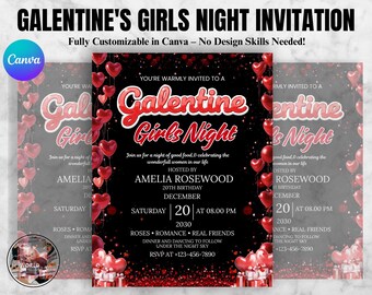 Invitación para la Noche de Chicas de Galentine, Invitación para Cena de San Valentín con Amigos, Invitación Digital de San Valentín, Descarga Instantánea para el Día de Galentine