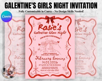 Invitación para la Noche de Chicas de Galentine, Invitación para Cena de San Valentín con Amigos, Invitación Digital de San Valentín, Descarga Instantánea para el Día de Galentine