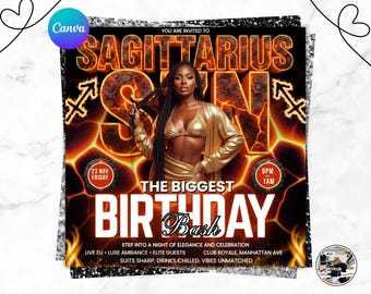 Sagittarius Birthday Flyer, Sagittarius Bash Flyer,Birthday flyer, Birthday Girl, Party Flyer,Celebration Flyer, Szn flyer, Canva Editable