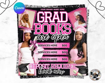 Graduation Booking Flyer, Graduation Special Flyer, Graduation Deals, Grad Books Open, Graduation Hair booking flyer