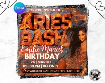 Aries Birthday Flyer, Aries Flyer, Girl's Birthday Party Flyer, Celebration Flyer, Birthday Flyer Template, Birthday Event Flyer Invite