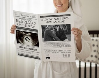 Anuncio de embarazo en periódico Canva, Anuncio de bebé en periódico grande, Anuncio de embarazo en periódico, Baby shower en periódico