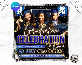 2026年卒業式招待状テンプレート、編集可能な卒業式招待状