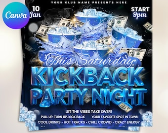 Kickback Party Flyer, Editable Kickback Club Flyer, Club DJ Party Invite, Event Flyer, Social Media Flyer, Canva Template, Instant Download