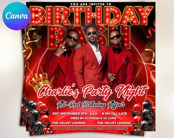 Modèle de Flyer d'anniversaire modifiable Invitation d'anniversaire numérique Modèle de Flyer d'anniversaire pour hommes en toile noire Invitation vidéo d'anniversaire