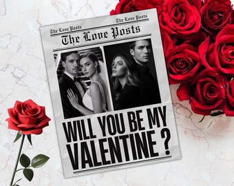 Plantilla de periódico "¿Serás mi Valentín?", plantilla para envolver un ramo de flores