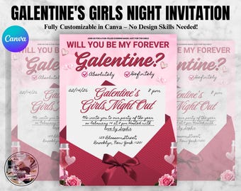 Invitación para la Noche de Chicas de Galentine, Invitación para Cena de San Valentín con Amigos, Invitación Digital de San Valentín, Descarga Instantánea para el Día de Galentine