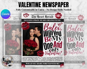 Plantilla de periódico "¿Serás mi Valentín?", plantilla para envolver un ramo de flores