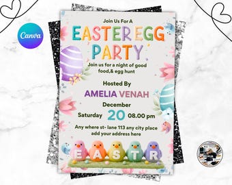 Invitación a brunch de Pascua y búsqueda de huevos: plantilla editable para fiesta de Pascua