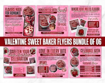 Plantilla de volante de panadería para San Valentín, menú de dulces (editable en Canva, descarga digital)