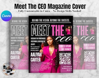 Treffen Sie den Ceo-Flyer, Canva-Vorlage im Magazinstil, bearbeitbarer Geschäftsinhaber-Einführungsflyer, Women in Business Branding-Launch-Flyer