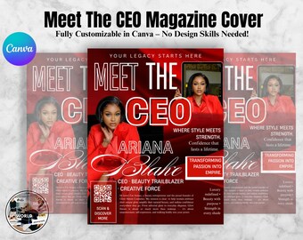 Treffen Sie den Ceo-Flyer, Canva-Vorlage im Magazinstil, bearbeitbarer Geschäftsinhaber-Einführungsflyer, Women in Business Branding-Launch-Flyer