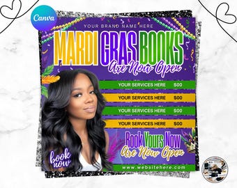 Flyer för bokningar och möten till Mardi Gras