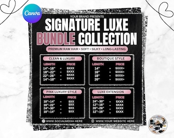 Plantilla de lista de precios de paquetes de cabello Lista de precios de cabello Folleto de venta de pelucas Folleto de ofertas de cabello Folleto especial de pelucas Folleto de lista de precios de pelucas Paquetes de cabello con peluca